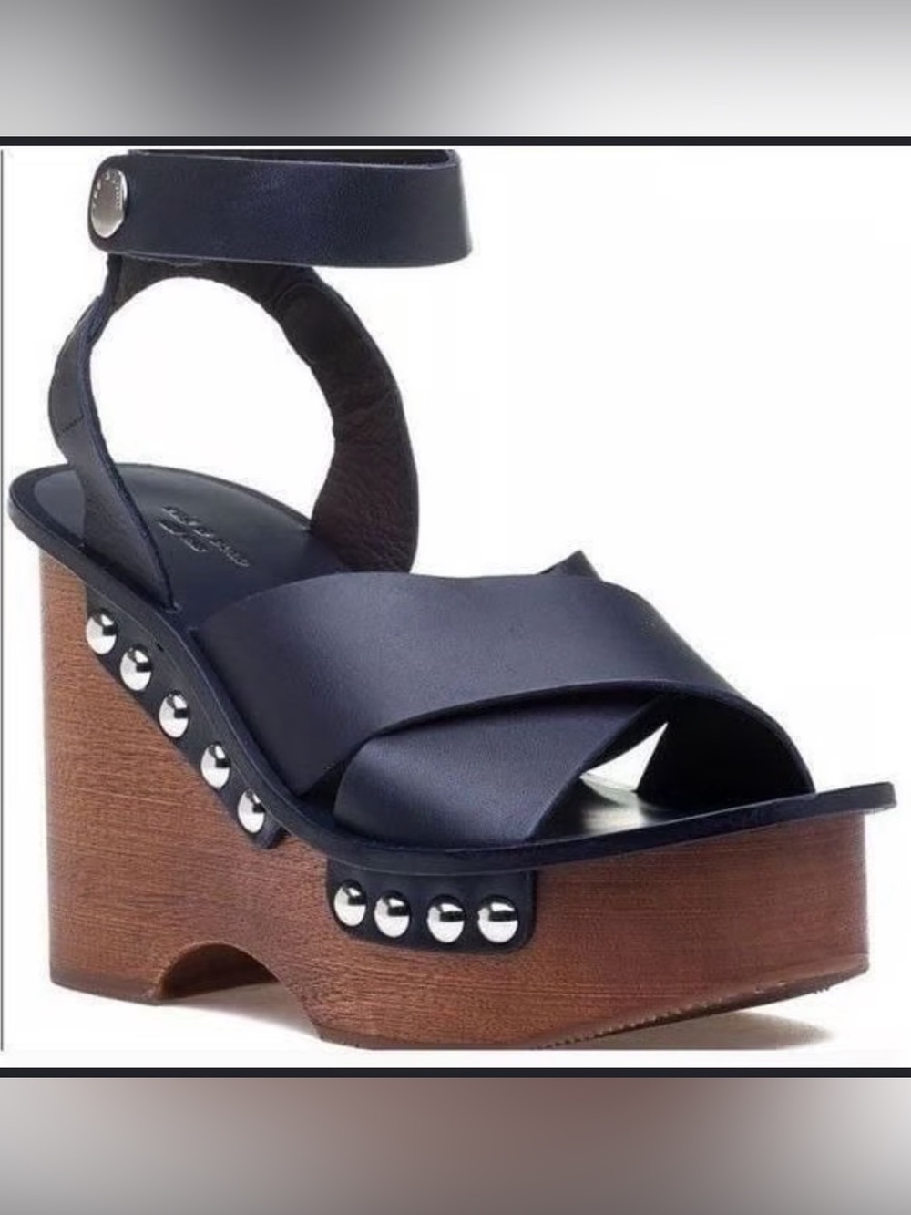 Rag & Bone Chunky Leather Platform Sandal with Studded Wood Wedge size 39 1/2